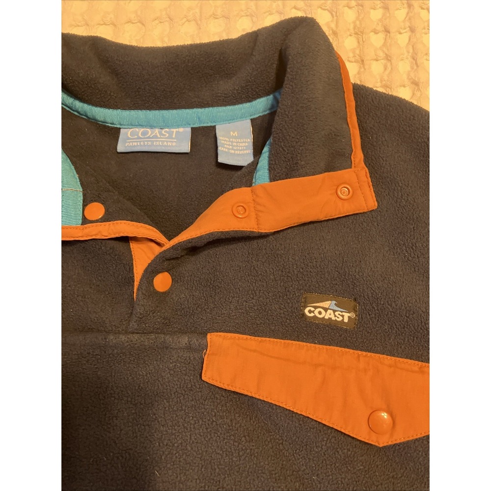 Coast Pawleys Snap Neck‎ Pullover Fleece Sweatshirt, Orange/Blue Mens Medium - Picture 3 of 12